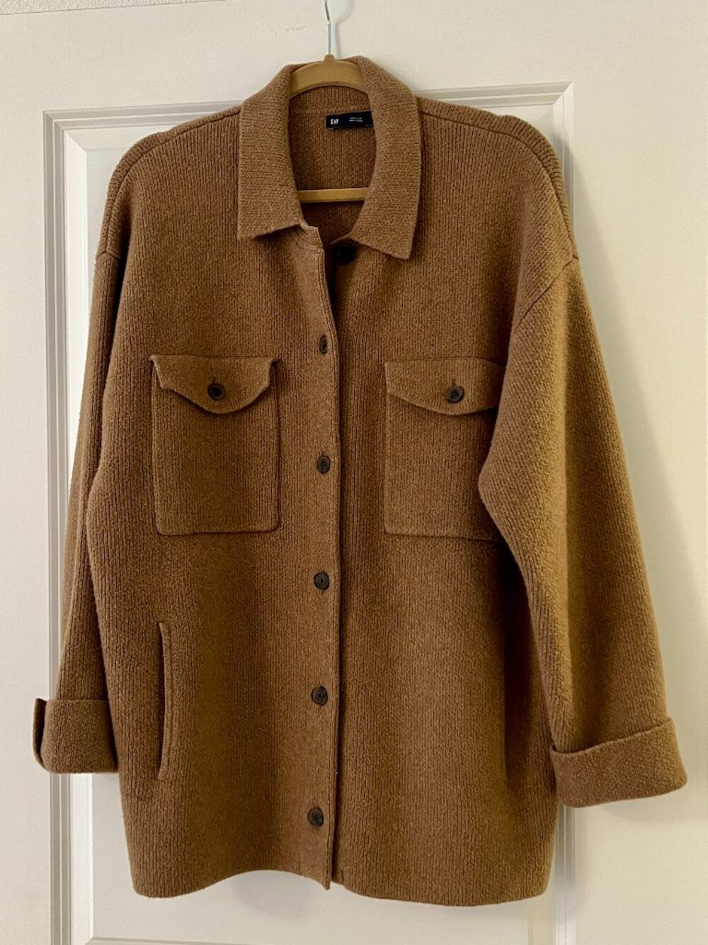 GAP Khaki Brown Tan Beige Knit Sweater Shirt Jacket Shacket